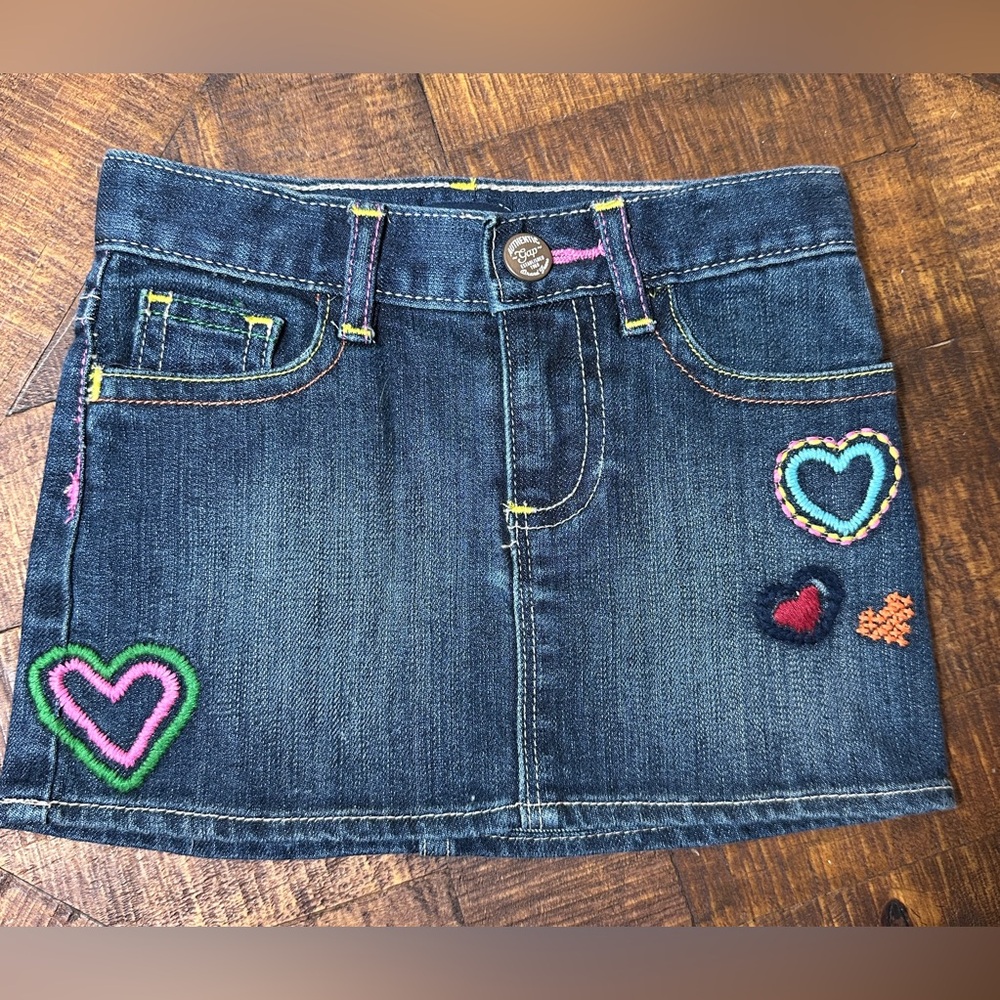 2T Baby Gap Embroidered Hearts Denim Skirt